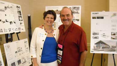 [Catching up with old friends -- DCP Development Director Lynne Capece meets up with long-time friend and DCP alum Henry A. Woodroffe, M.Arch 1976, ARC 1972, at the AIA Florida conference. Capece and Woodroffe first met in the early ‘90s in Tampa through Kiwanis.]